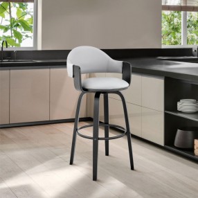 Armen Living Daxton Gray Faux Leather and Black Wood Bar Stool 