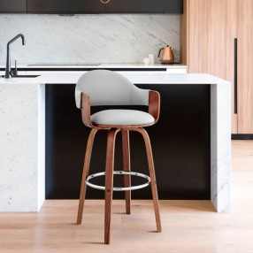 Armen Living Daxton 30" Gray Faux Leather and Walnut Wood Bar Stool