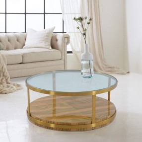 Armen Living Hattie Glass Top Golden Coffee Table with Brushed Gold Legs