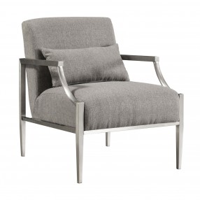 Essence Contemporary Accent Chair in Polished Stainless Steel Finish and Grey Fabric - Angled