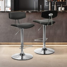 Armen Living Erik Adjustable Gray Faux Leather Swivel Barstool with Chrome Base