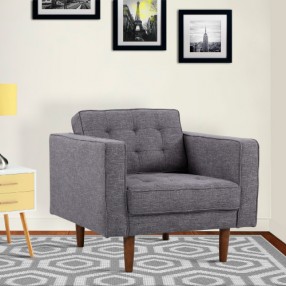 Armen Living Element Mid-Century Modern Chair in Dark Gray Linen and Walnut Legs