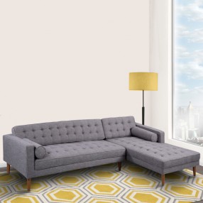 Armen Living Element Right-Side Chaise Sectional in Dark Gray Linen and Walnut Legs Lifestyle