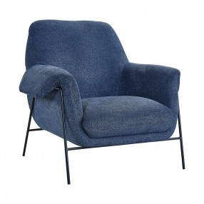 Elie Contemporary Accent Chair in Black Metal Finish and Navy Fabric - Angled