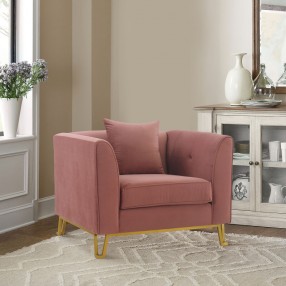 Armen Living Everest Blush/Blue Fabric Upholstered Sofa Accent Chair With Brushed Gold Legs
