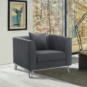 Armen Living Everest Gray Fabric Upholstered Sofa Accent Chair with Brushed Stainless Steel Legs