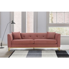 Armen Living Everest 90" Blush Fabric Upholstered Sofa with Brushed Gold Legs