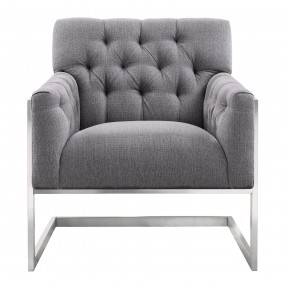 Emily Contemporary Accent Chair in Brushed Stainless Steel with Grey Fabric - Front