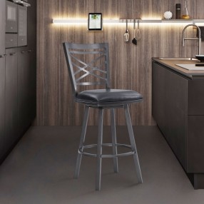 Armen Living Fargo Counter Height Metal Barstool in Mineral Finish with Black Faux Leather