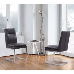Fenton Contemporary Dining Chair in Brushed Stainless Steel Finish with Grey Faux Leather - Set of 2