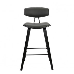 Armen Living Fox 28.5" Bar Height Gray Faux Leather and Black Wood Mid-Century Modern Bar Stool  Front
