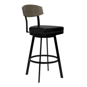 Armen Living Frisco 26" Counter Height Barstool in Matte Black Finish with Black Faux Leather and Gray Walnut