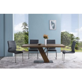 Armen Living Fusion Contemporary Dining Table In Walnut Wood Top And Stainless Steel In Brown