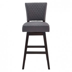 Armen Living Gia 30" Bar Height Swivel Grey Fabric and Espresso Wood Bar Stool Front