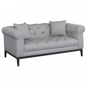 Armen Living Glamour Contemporary Loveseat with Black Iron Finish Base and Grey Fabric - Angled