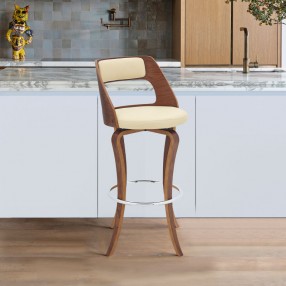 Armen Living Grady Swivel Cream Faux Leather and Walnut Wood Bar Stool