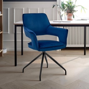 Hadley Dining Room Accent Chair in Blue Velvet with Black Finish