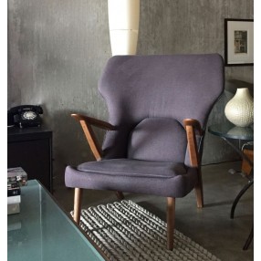 Inge Lounge Chair Dark Grey Fabric with Ash Stained Walnut Wood - Lifestyle