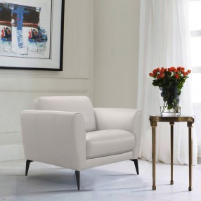 Armen Living Hope Contemporary Chair in Genuine Dove Gray Leather with Black Metal Legs | Fiber