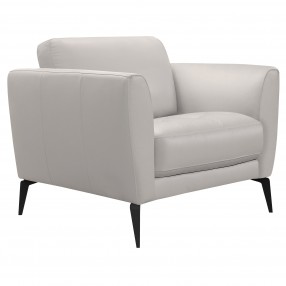 Hope Contemporary Chair in Genuine Dove Grey Leather with Black Metal Legs - Angled