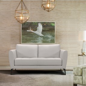 Armen Living Hope Contemporary Loveseat In Genuine Dove Gray Leather With Black Metal Legs
