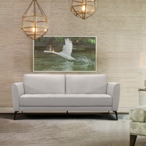 Armen Living Hope Contemporary Sofa in Genuine Dove Gray Leather with Black Metal Legs