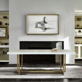 Armen Living Harmony Contemporary Dining Table In Brushed Gold Finish And Ash Veneer Top