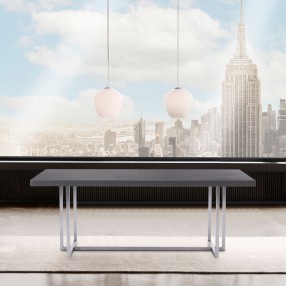 Armen Living Harmony Contemporary Dining Table In Silver Finish And Gray Veneer Top