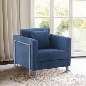 Armen Living Heritage Fabric Upholstered Accent Chair with Brushed Stainless Steel Legs