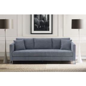 Armen Living Heritage Gray Fabric Upholstered Sofa with Brushed Stainless Steel Legs