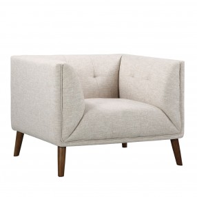Armen Living Hudson Mid-Century Button-Tufted Chair in Beige Linen and Walnut Legs - Angled