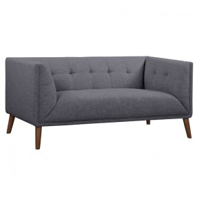 Hudson Mid-Century Button-Tufted Loveseat in Dark Gray Linen and Walnut Legs 01