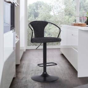 Armen Living Ian Contemporary Adjustable Barstool in Black Powder Coated Finish and Black Fabric