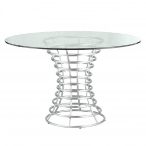 Ibiza Brushed Stainless Steel Dining Table with Clear Glass - Front