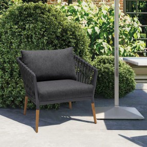 Armen Living Ipanema Outdoor Teak Wood and Rope Lounge Chair with Dark Grey Olefin