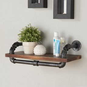 Armen Living 24" Isadore Industrial Pine Wood Floating Wall Shelf in Gray and Walnut Finish