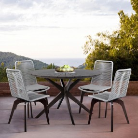 Armen Living Island Outdoor Dark Eucalyptus Wood And Silver Rope Dining Chairs