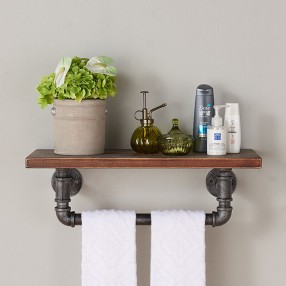 Armen Living 24" Jarrett Industrial Pine Wood Floating Wall Shelf in Gray and Walnut Finish