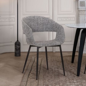 Armen Living Jocelyn Mid-Century Gray Dining Accent Chair With Black Metal Legs