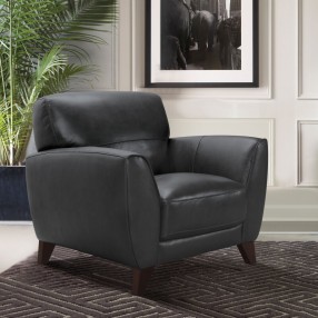 Armen Living Jedd Contemporary Chair In Genuine Leather With Brown Wood Legs