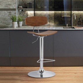 Armen Living Jett Adjustable Walnut and Chrome Bar Stool