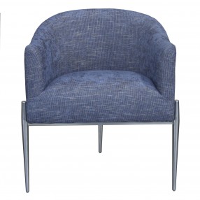 Armen Living Jolie Contemporary Accent Chair in Polished Stainless Steel Finish and Blue Fabric - Front