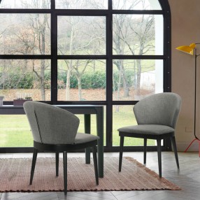Armen Living Juno Charcoal Fabric and Black Wood Dining Side Chairs - Set of 2