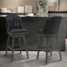 Armen Living Journey Swivel Brown Onyx Faux Leather and American Grey Wood Bar Stool