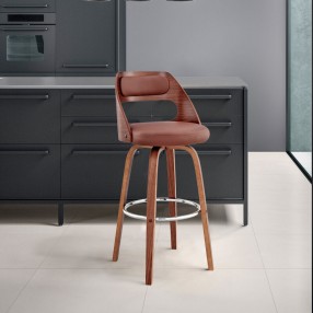 Armen Living Julius Brown Faux Leather and Walnut Wood Bar Stool 