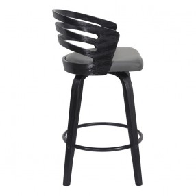 Armen Living Jayden 26" Counter Height Swivel Grey Faux Leather and Black Wood Bar Stool Side