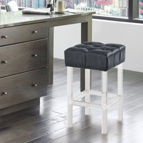  Armen Living Kara Contemporary 26" Counter Height Barstool in Gray Faux Leather with Acrylic Legs