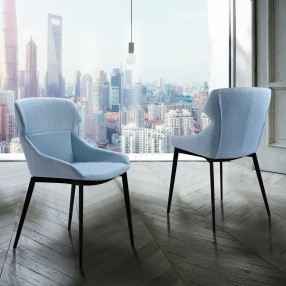 Kenna Modern Dining Chair in Matte Black Finish and Blue - Set of 2 Lifestyle
