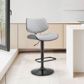 Armen Living Leland Adjustable Gray Faux Leather and Black Finish Bar Stool