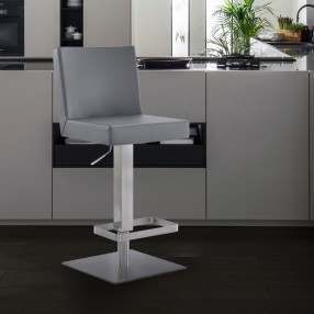 Armen Living Legacy Contemporary Swivel Barstool In Brushed Stainless Steel And Faux Leather